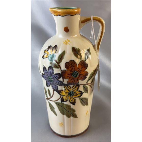 Royal Pottery Zuid-Holland Gouda Pitcher Vase With Working Music Box, Hand-Painted Floral
