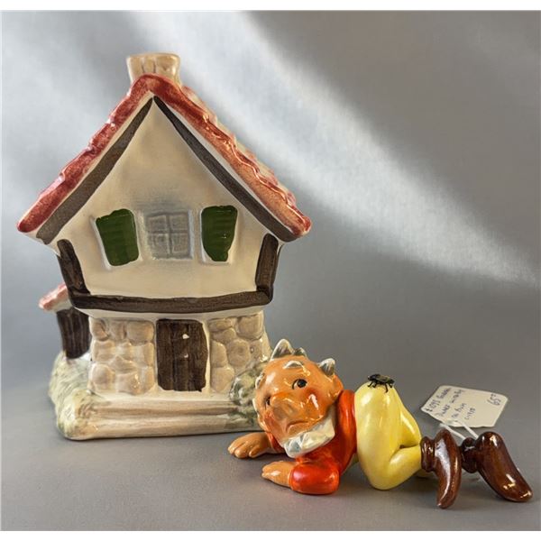 Goebel Dwarf with Fly on Bum Figure and Goebel House Bank, Germany, c.1950, TMK6
