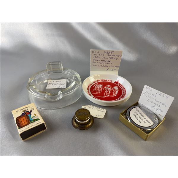 Vintage Smoking Accessories: Ashtray, Pin Tray, Lighter, Wick Cleaner, Matchbox