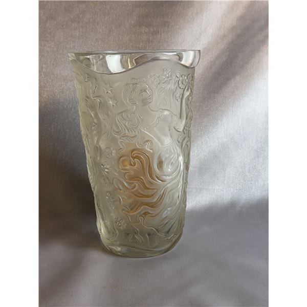 Art Nouveau Style Frosted Glass Vase with Female Figure Relief Decoration