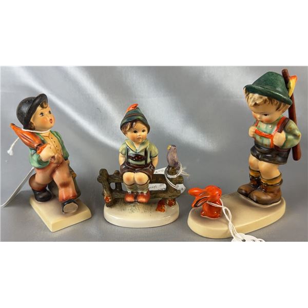 3 Goebel Hummel Figurines: Merry Wanderer, Wayside Harmony, Sensitive Hunter