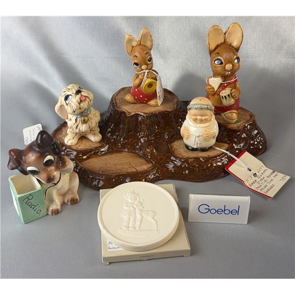 Goebel, Pendelfin, Beswick Ceramics Lot: Bunnies, Dog, Plaque, Friar Tuck Shaker