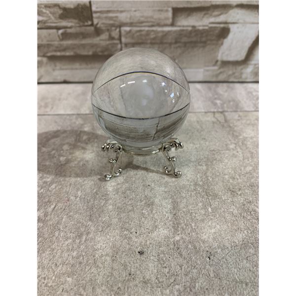 3D Laser Engraved Glass Crystal Sphere Paperweight With A Decorative Metal Stand