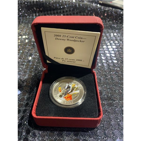 2008 Canada 25-Cent Nickel Plated Steel Coin, Downy Woodpecker, With Case
