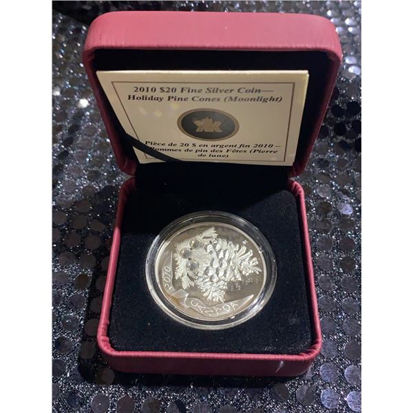 2010 $20 Fine Silver Canada Coin Holiday Pine Cones Swarovski 999 Silver 31.39g