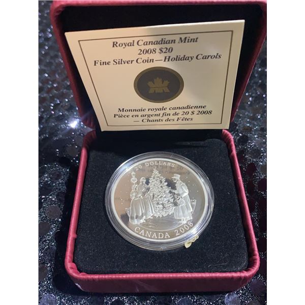 Royal Canadian Mint 2008 $20 Fine Silver Coin Holiday Carols 999 Silver, 31.39g