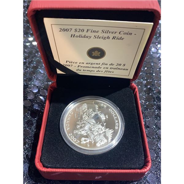 2007 Canada $20 Fine Silver Coin 'Holiday Sleigh Ride', 999 Silver, 31.39g, with Case