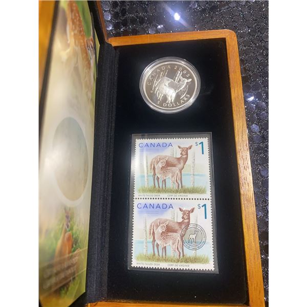2005 Canada $5 Silver Coin and $1 White-Tailed Deer Stamps Proof Set