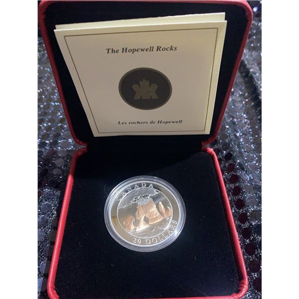 2004 Canada $20 Silver Coin Hopewell Rocks 31.39g 99.99% Proof Gold-Plated