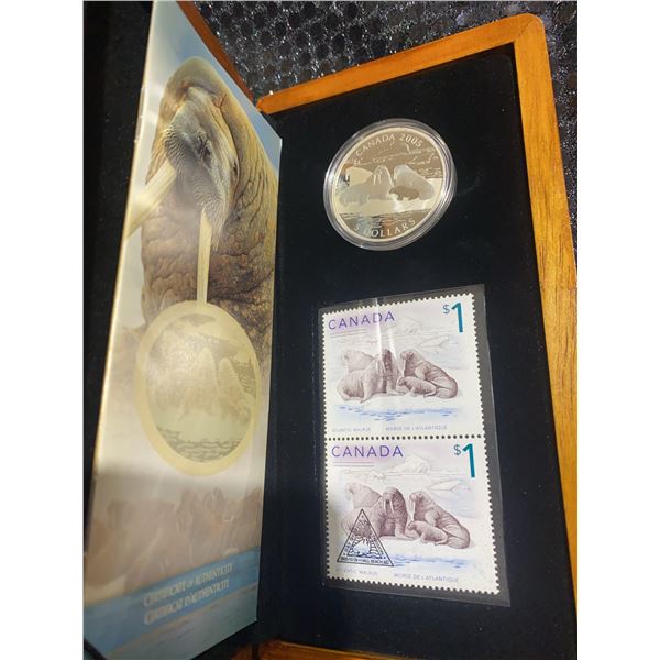 2005 Canada $5 Silver Coin and Stamp Set Atlantic Walrus and Calf Limited Edition