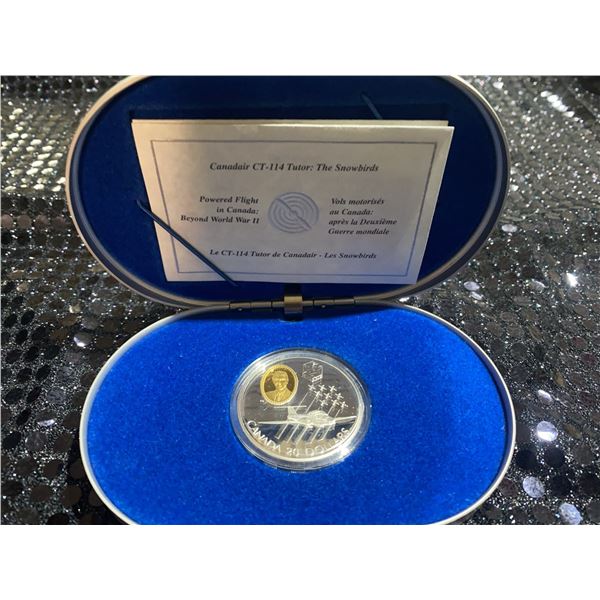 1997 Canada $20 Silver Coin CT-114 Tutor 'Snowbirds' 24K Gold Cameo 1oz in Case