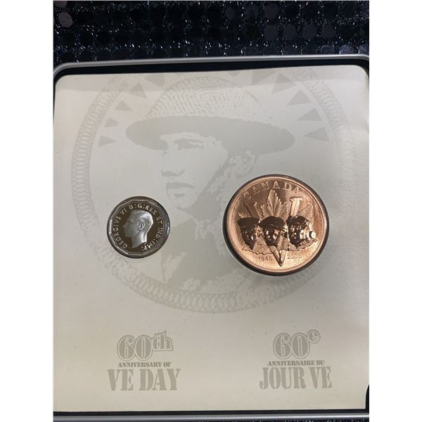 2005 Canada 60th Anniversary VE Day Coin Set With Sterling Silver and Bronze Medallions