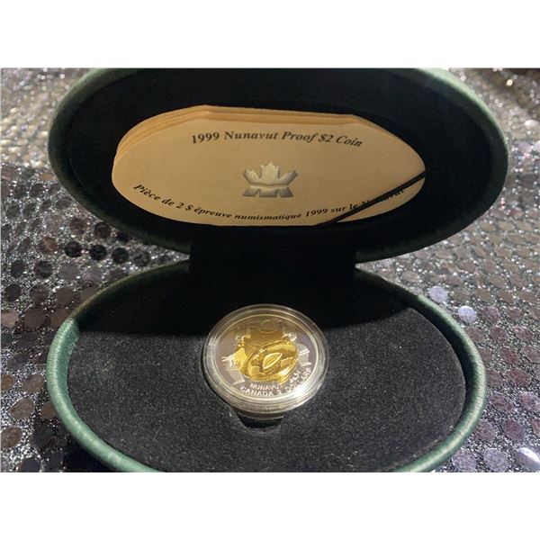 1999 Nunavut Proof $2 Coin Sterling Silver with 24K Gold Plating in Case