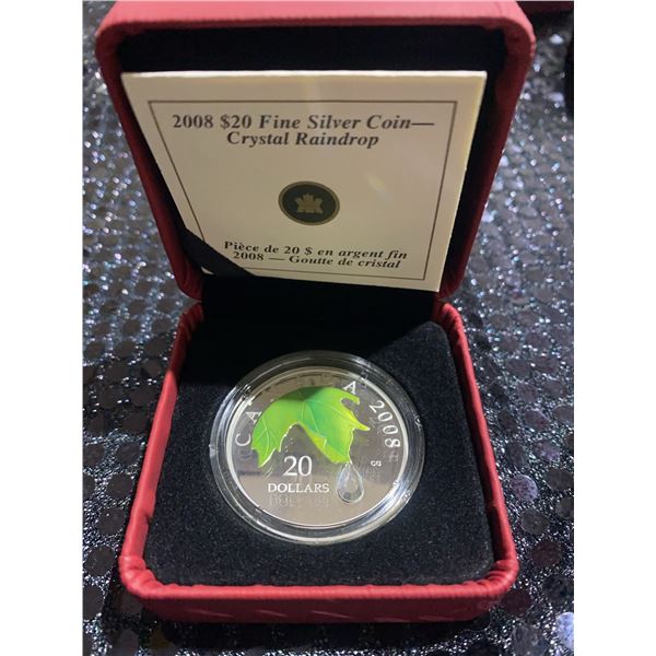 2008 Canada $20 Fine Silver Coin Crystal Raindrop With Swarovski Element, 31.39g