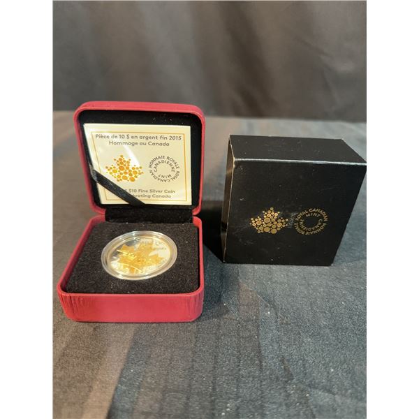 2015 $10 Fine Silver Gold-Plated Coin Hommage au Canada with Case and COA