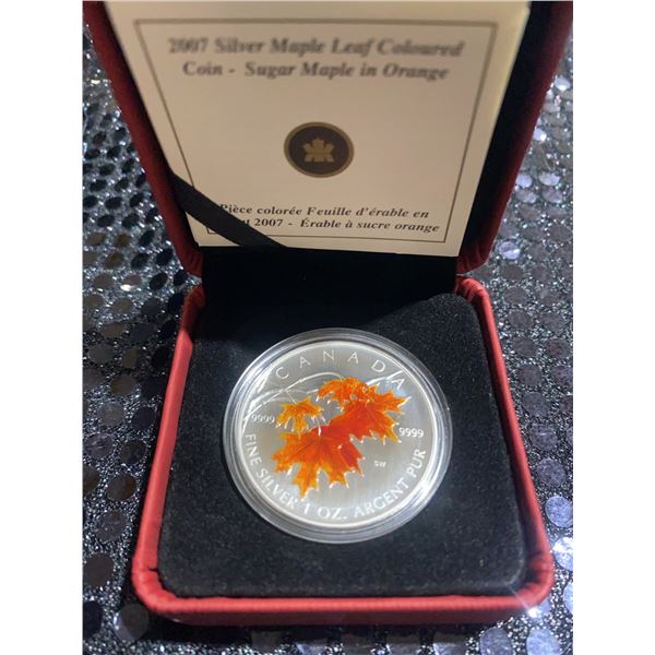 2007 Silver Maple Leaf Coloured Coin Sugar Maple in Orange 1oz .9999 Fine Silver