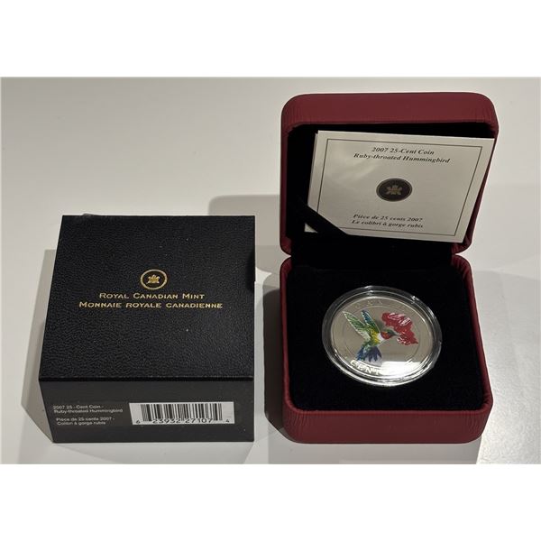 Canada 2007 25-Cent Coin Ruby-Throated Hummingbird Queen Elizabeth II with Case