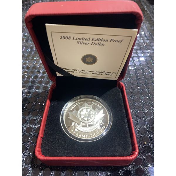 2008 Limited Edition Proof Sterling Silver Armistice Dollar Canada with Box