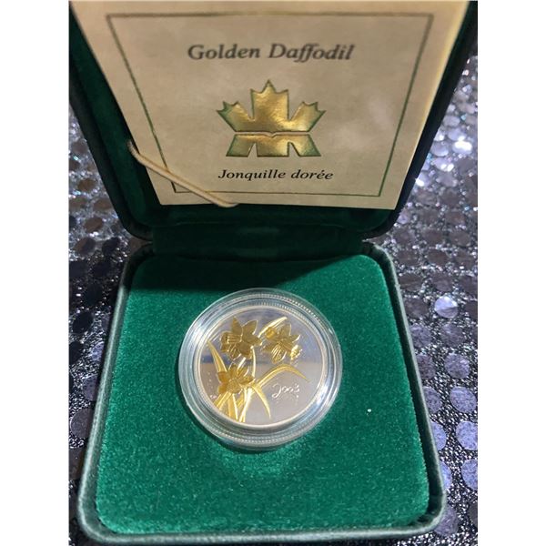 2002 Canada 50 Cent Sterling Silver Golden Daffodil Coin Queen Elizabeth II