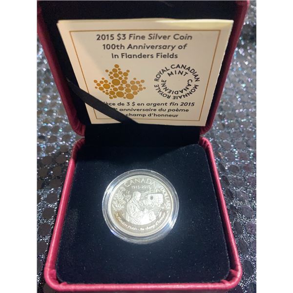 2015 Canada $3 Fine Silver Coin In Flanders Fields 100th Anniversary in Box