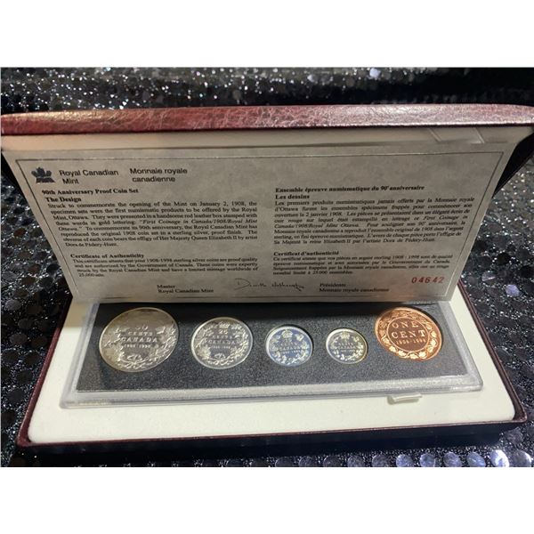 1998 Royal Canadian Mint 90th Anniversary Proof Silver Coin Set With COA
