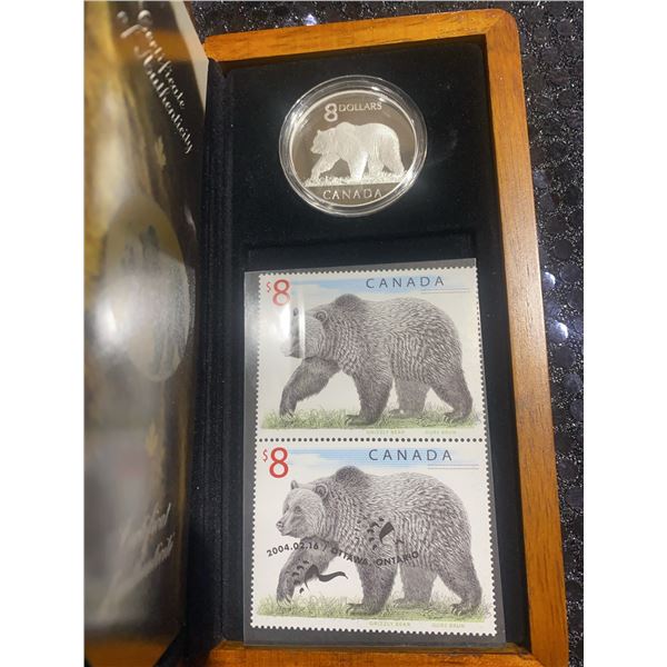2004 Canadian Grizzly Bear $8 Coin and Stamp Set with Original Box and Certificate