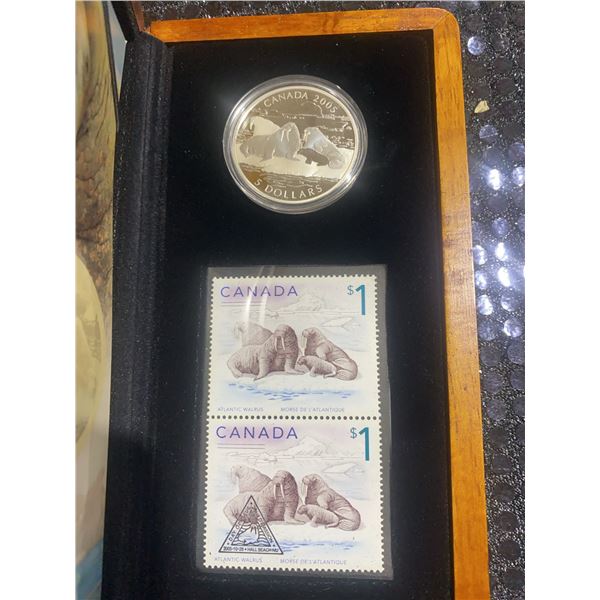 2005 Canada $5 Silver Coin & $1 Atlantic Walrus Stamp Set with Case