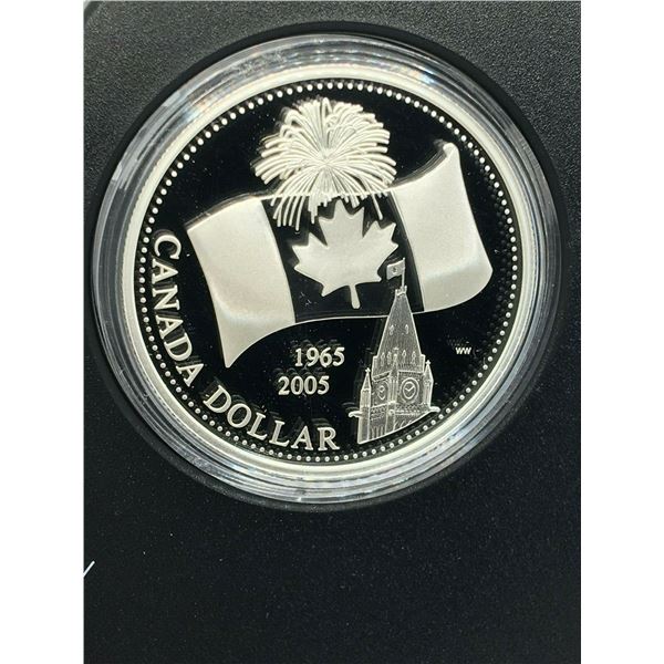 2005 Canada Proof Silver Dollar Coin With Canadian Flag Design, Royal Canadian Mint Issue
