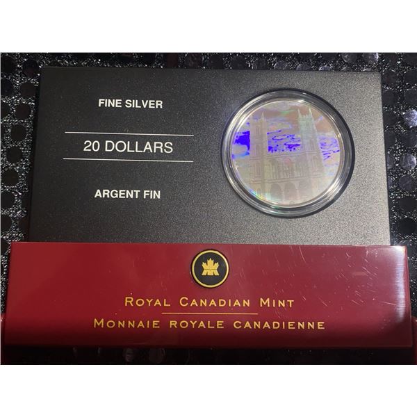Royal Canadian Mint $20 Fine Silver Coin Notre-Dame Basilica Hologram, 31.39g, 38mm