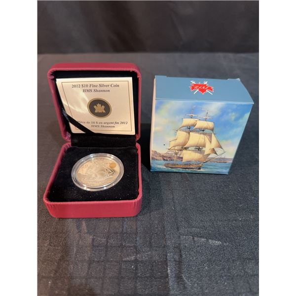 2012 $10 Fine Silver Coin HMS Shannon 99.99% Pure, Box & COA Included