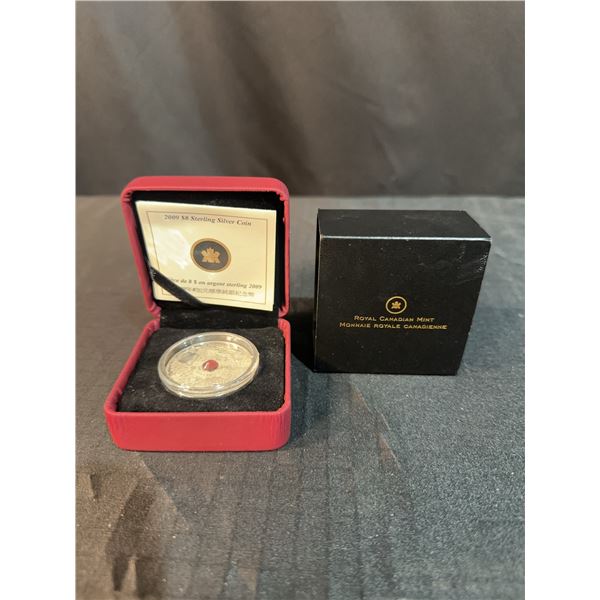 2009 $8 Sterling Silver Coin Royal Canadian Mint Dragon Swarovski Element