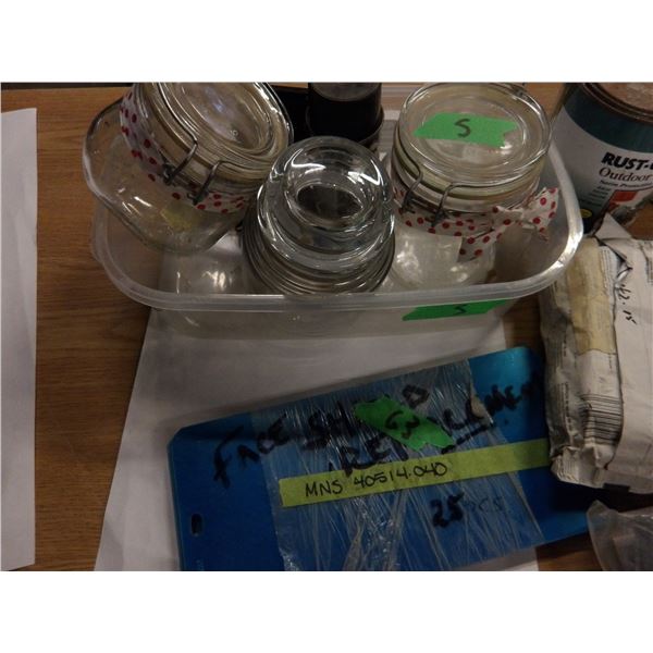 FLAT C/W ASSORTED PAINTS, STORAGE JARS, RESPIRATORS, ETC