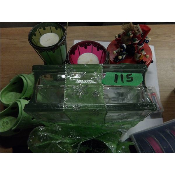 ESTATE:  BOX C/W GLASS BRICK ORNAMENT, ETC