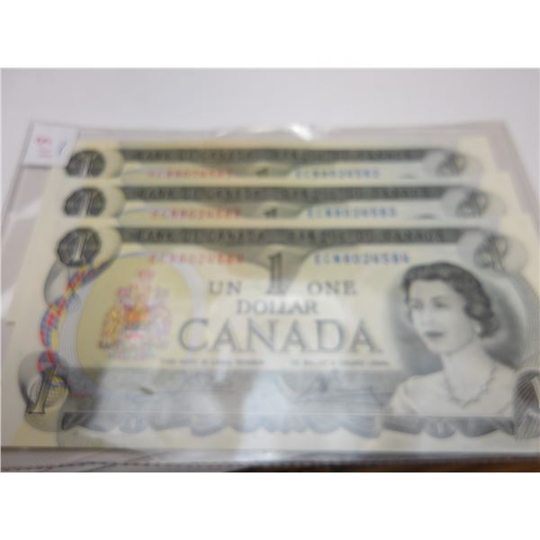 3 - 1973 SEQUENTIAL SERIAL NUMBER LAST OF CANADA $1 BILLS