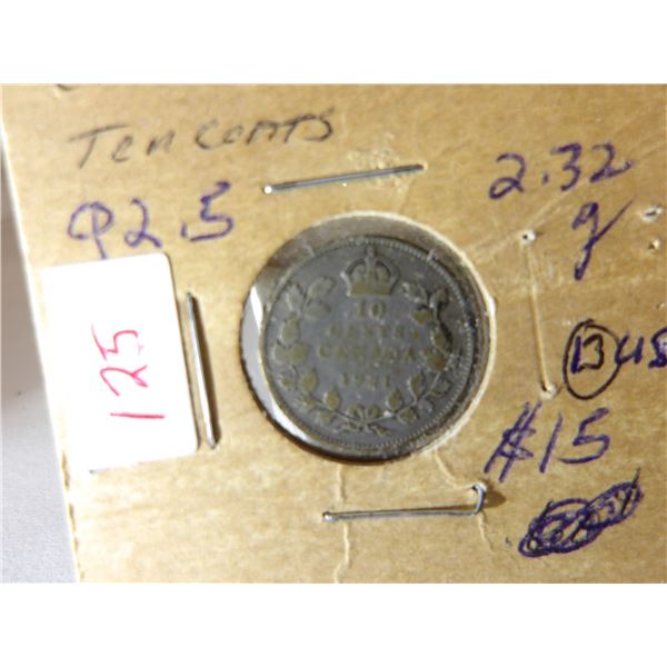 1921 CANADA KEY DATE SILVER DIME