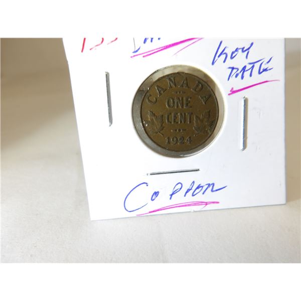 1924 CANADA KING GEORGE V KEY DATE COPPER