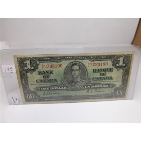 1937 BANK OF CANADA LEGAL TENDER LAST OF CANADA $1 BILL