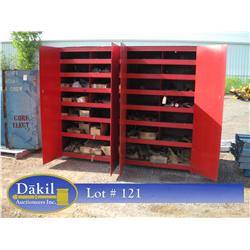 4 DOOR RED FIRE BOX FULL OF PLUMBING PARTS; 