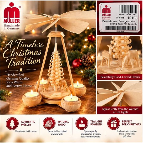 MÃ¼ller Wood Pyramid With Deer, 1 Tier, Tealight