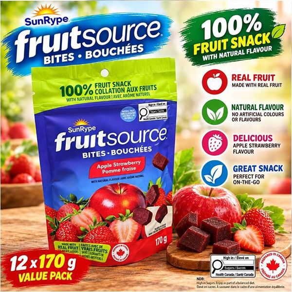 SunRype FruitSource Bites Apple Strawberry 12x170g