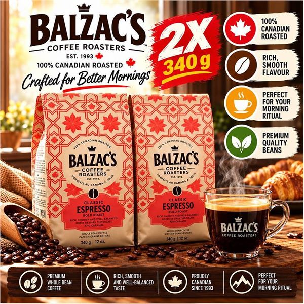 Balzac's Organic Espresso Whole Bean 2X340g