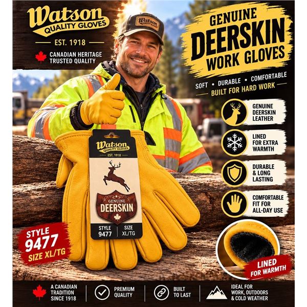 Watson Deerskin Leather Gloves XL/1TG Lined