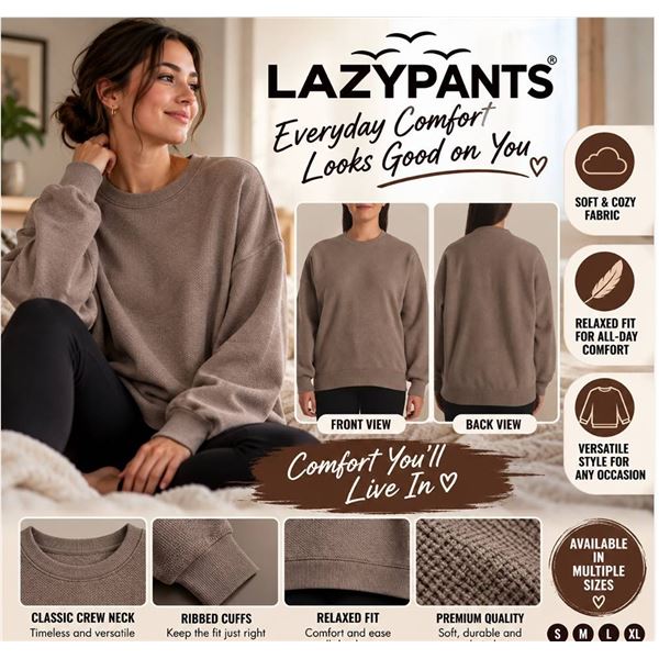Lazypants Taupe Pullover Sweatshirt Medium