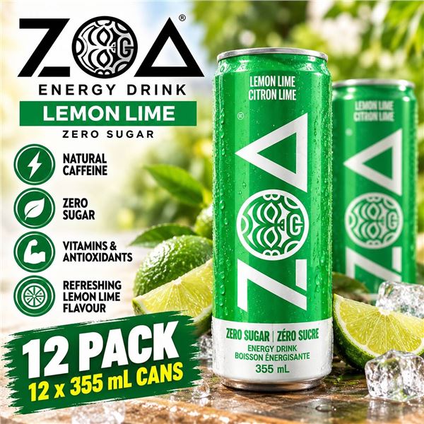 Zoa Lemon Lime Energy Drink 12 X 355ml Cans