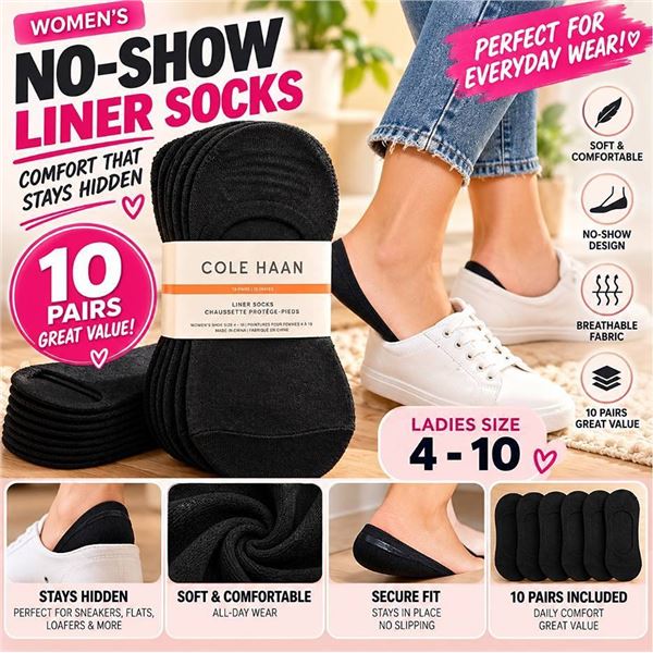 Cole Haan 10-Pack Women's Liner Socks Black