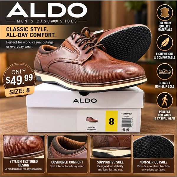 Aldo Men's Dark Tan Shoes Size 8
