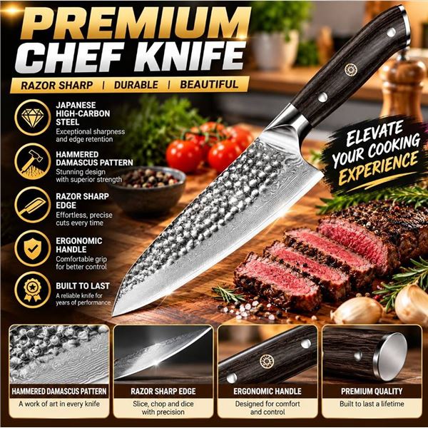 Haugo Damascus Chef Knife Ronin Series