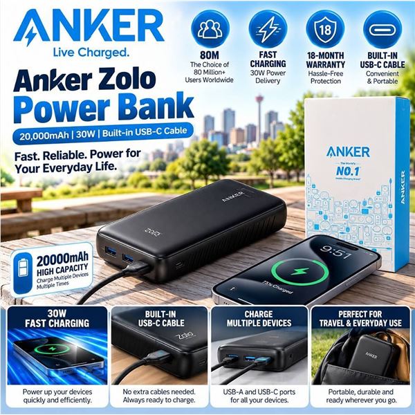Anker 20K 30W Power Bank with USB-C Cable