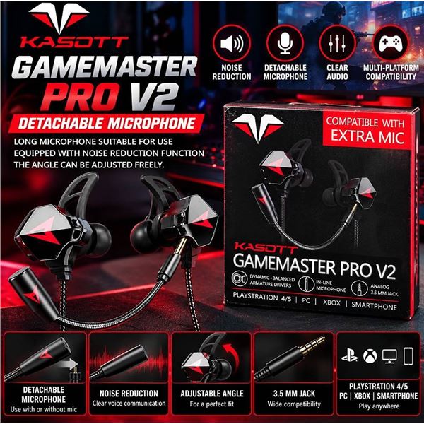 Kasott Gamemaster Pro V2 Gaming Earbuds New