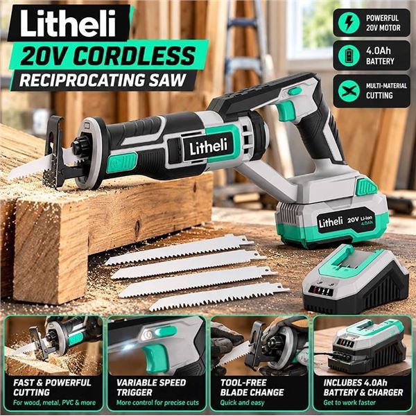 Litheli 20V Reciprocating Saw Kit with Battery